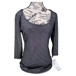 New Maria Bonita Womens Black Sparkle‎ Sheer Back 3/4 Sleeve Ruched Mini Dress M